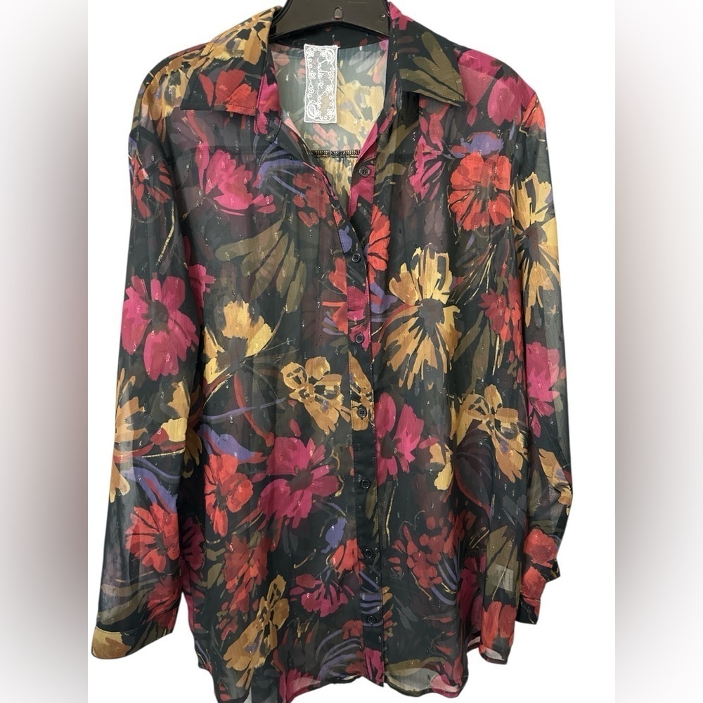 Sadie & Sage Floral Sheer Among the Stars Women's Top NWT